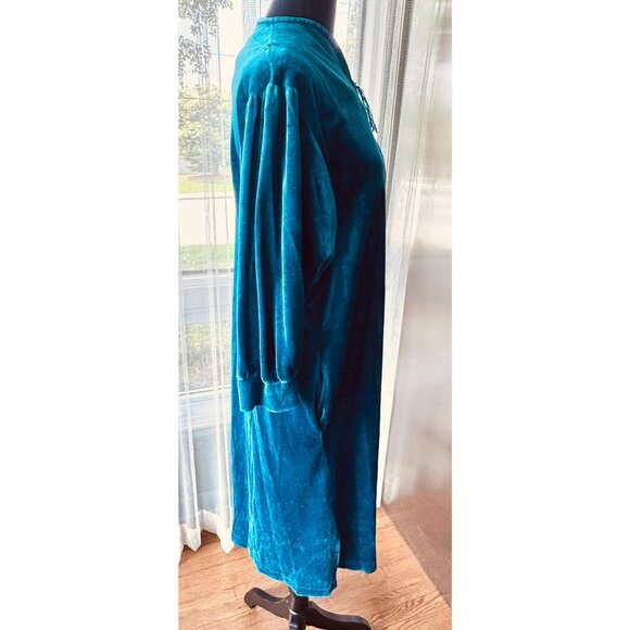 Vintage 80s robe, peacock blue velvet, batwing sleeves, front sipper, Sears - Picture 8 of 10